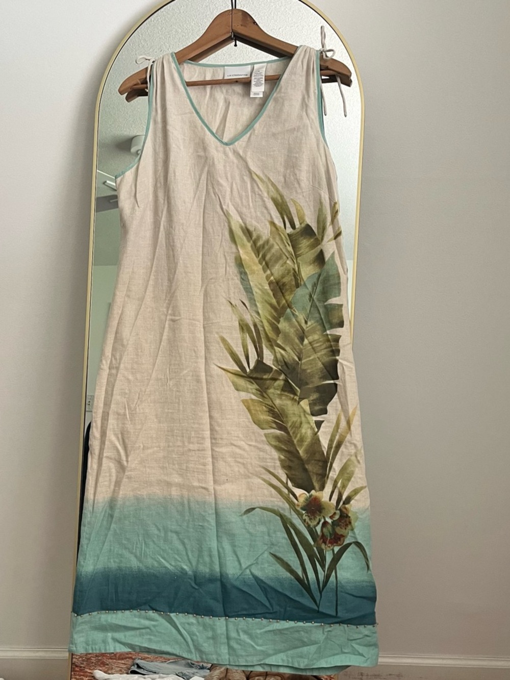 Vintage Liz Claiborne Sleeveless Tropical Linen/Cotton Maxi Dress